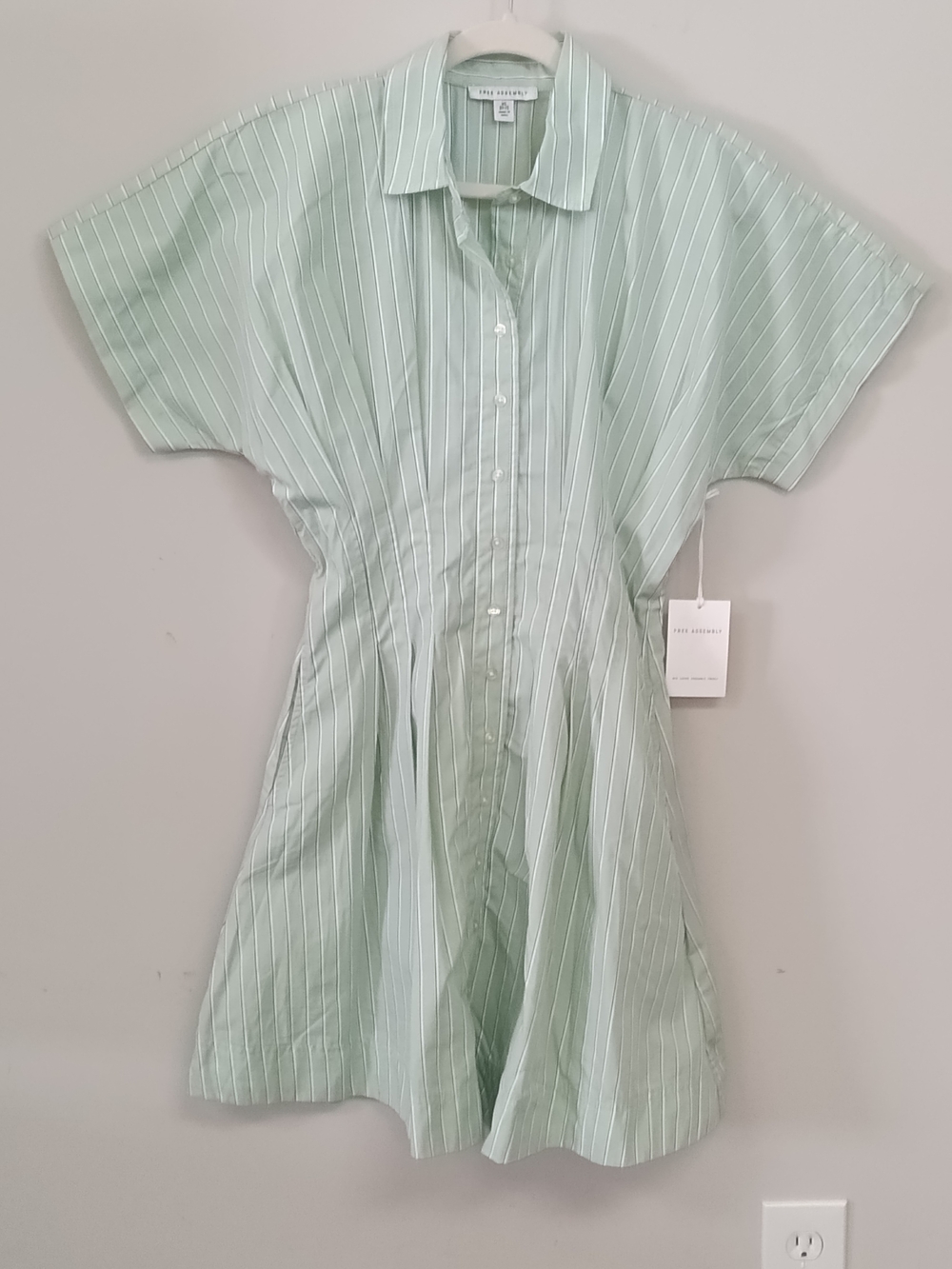 NWT Free Assembly Green White Striped Corset Fit & Flare Mini Shirt Dress XS